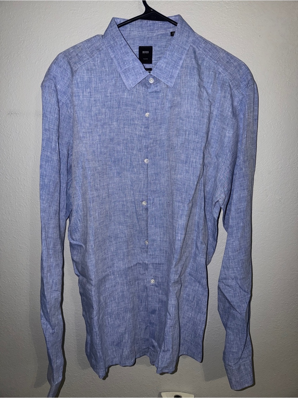Boss Men’s Sky Blue Linen-Blend Button Up Shirt